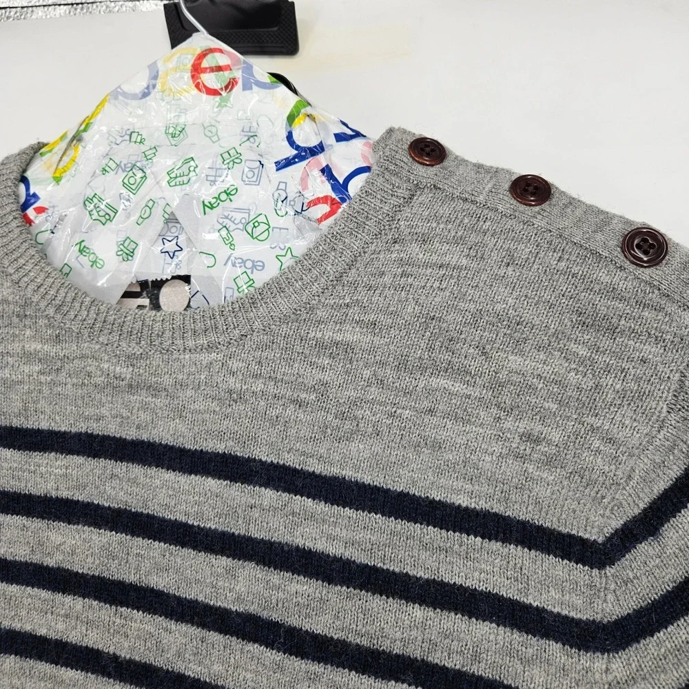 J Crew Sweater Mens XL Merino Wool Gray Striped Elbow Patch Casual‎ Preppy